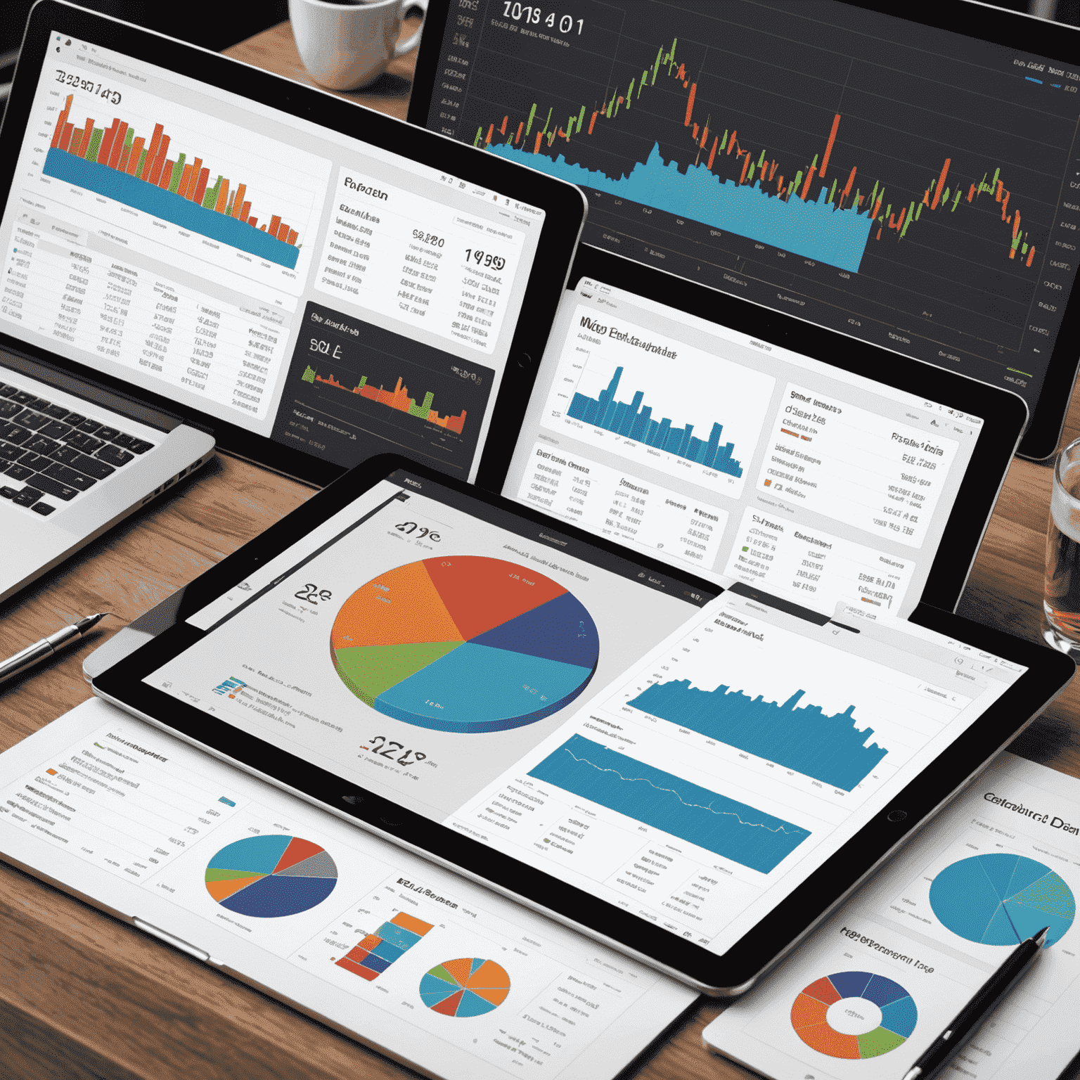 A sophisticated financial dashboard showing real-time market data, stock trends, and portfolio performance metrics