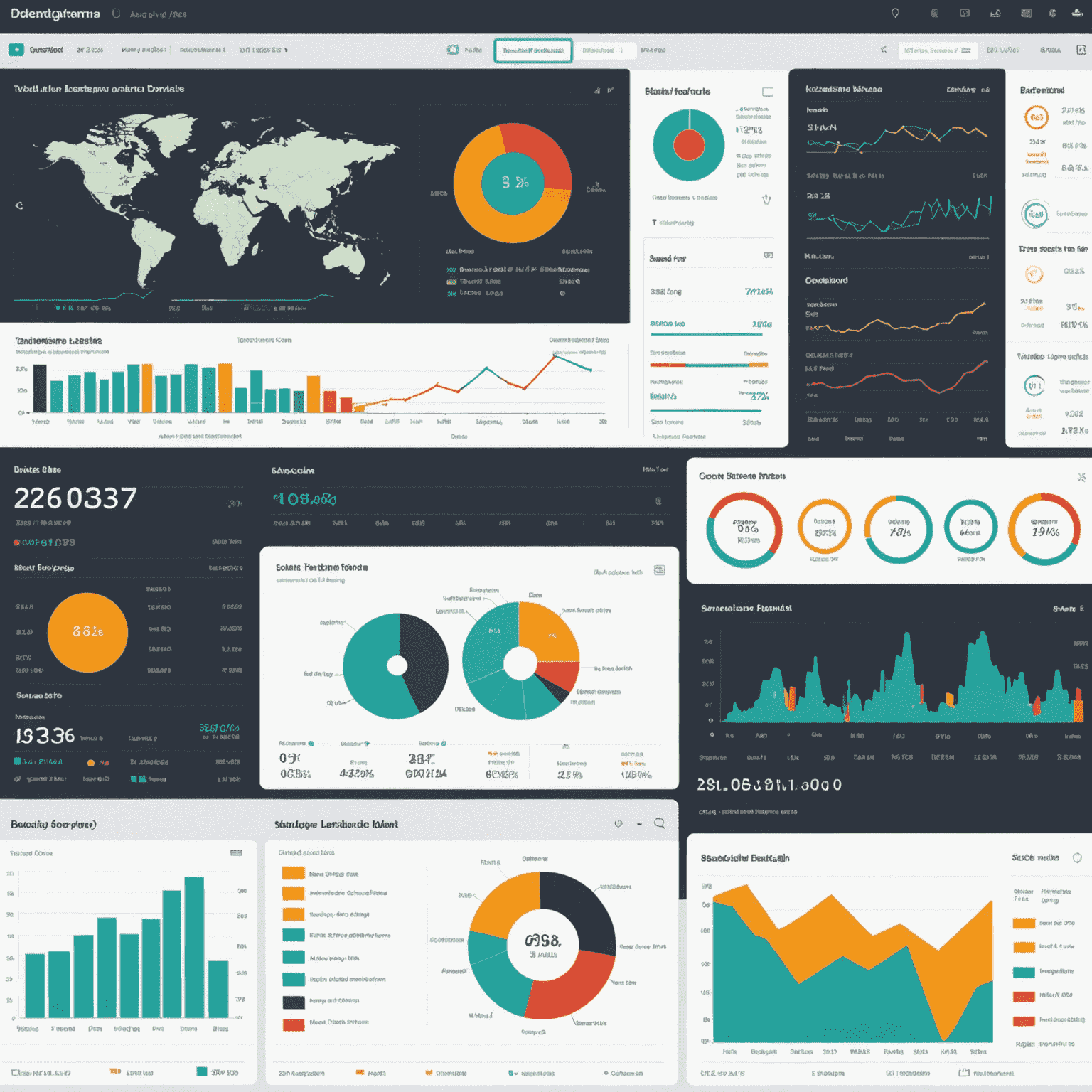 Interactive data visualization dashboard showing various charts and graphs with real-time data updates