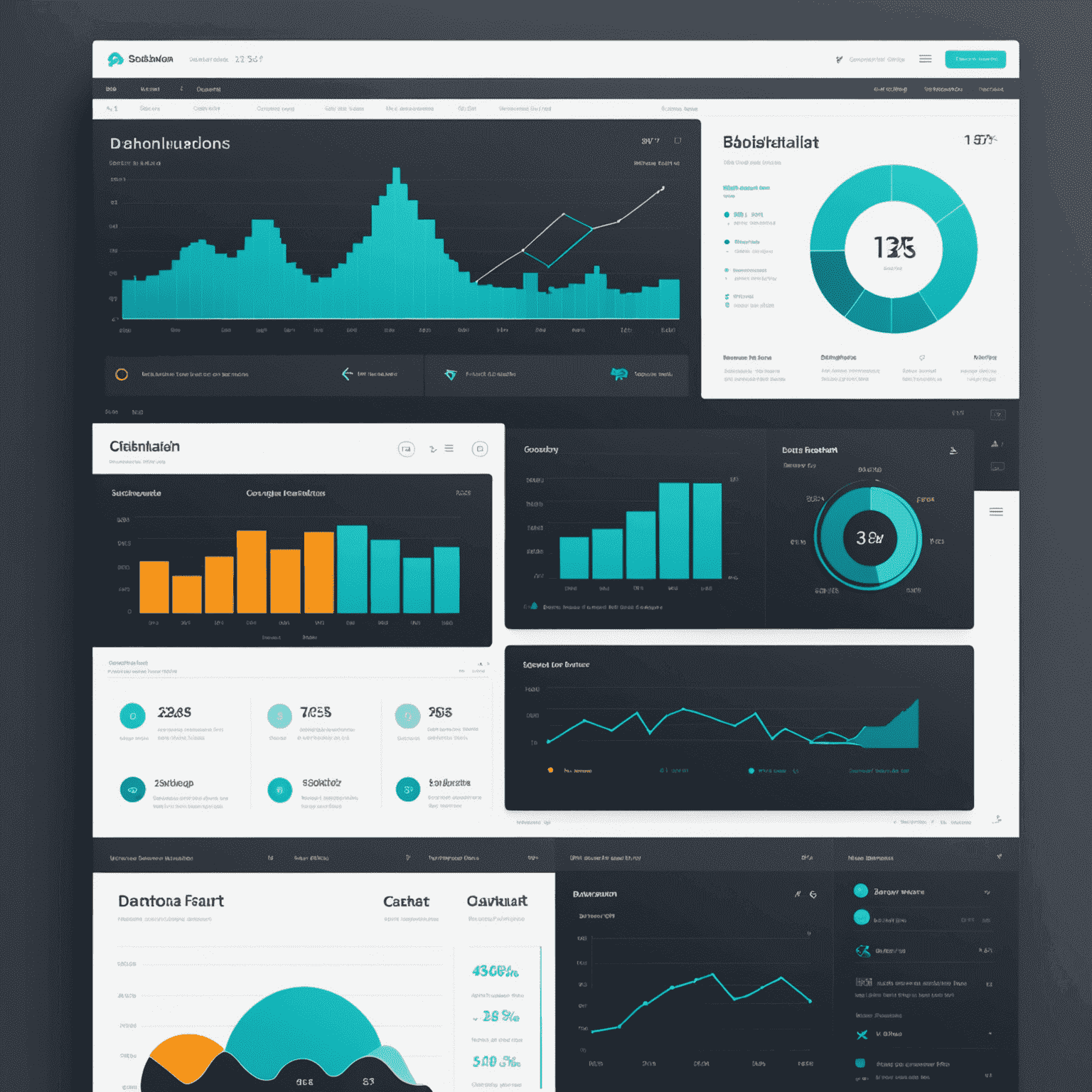 A modern web application interface showcasing data visualization with interactive charts, graphs, and a user-friendly dashboard layout