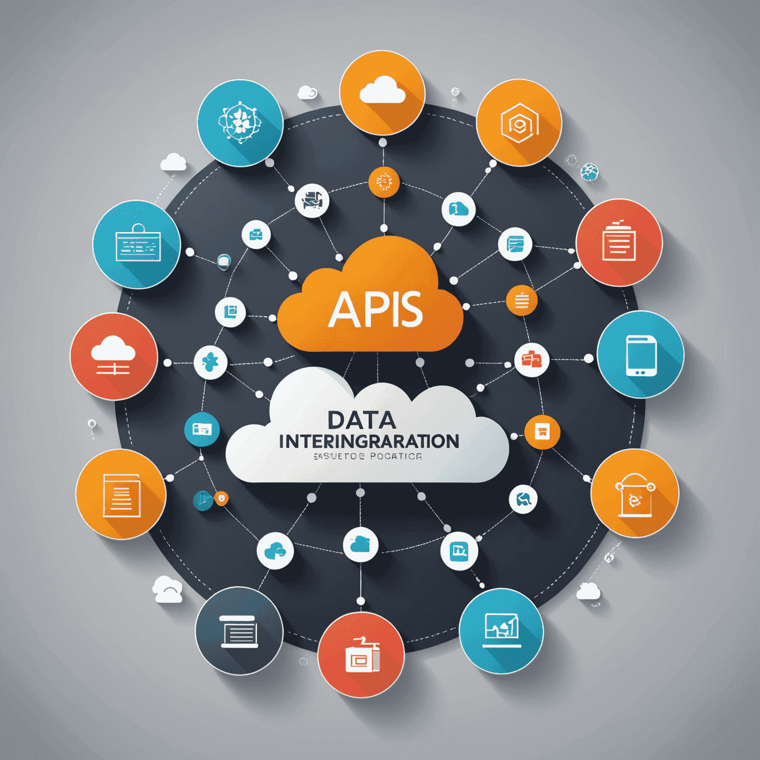 Data integration diagram showing multiple data sources converging into a centralized platform, with icons representing databases, cloud services, and APIs