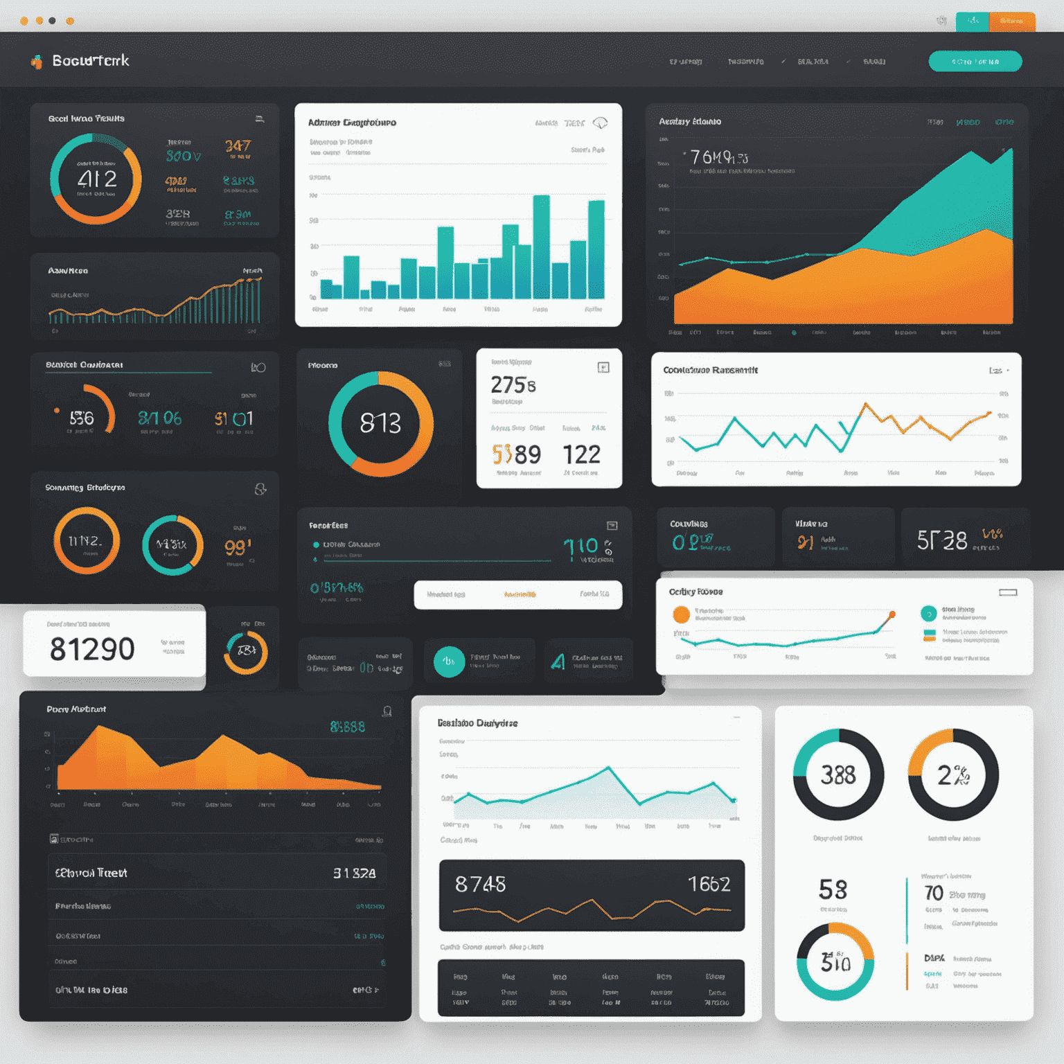 A sleek, modern dashboard interface with multiple widgets, charts, and KPI indicators, showcasing a tailored design for specific business needs