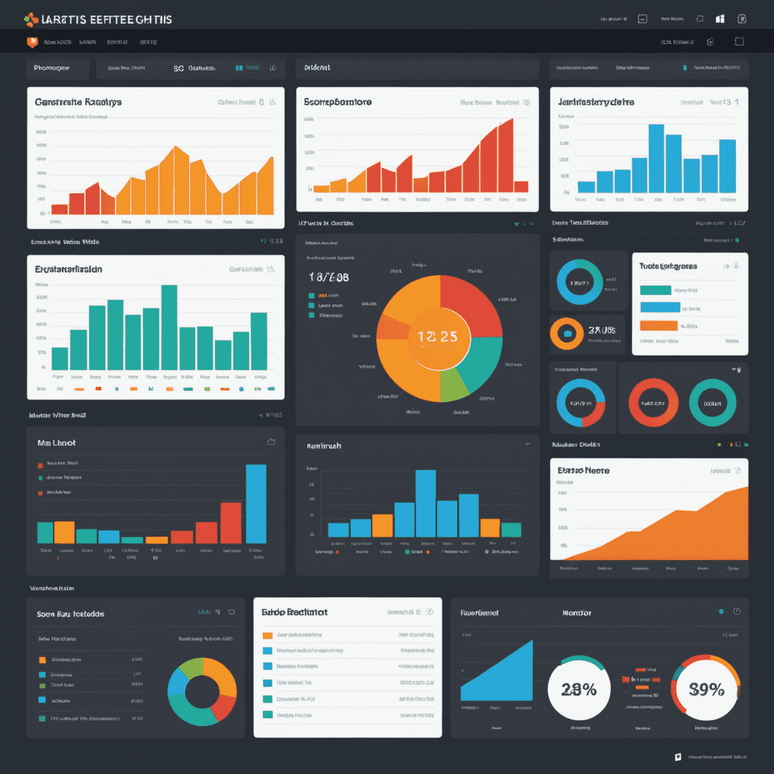 Interactive web dashboard showcasing integrated data from multiple sources, with colorful charts, graphs, and KPI indicators